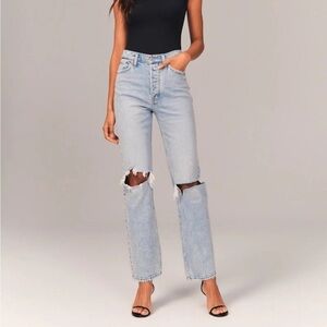 Abercrombie Curve Love The Dad High Rise Distressed Blue Jeans Size 25 Cotton